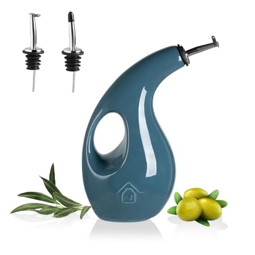 Sweejar Ceramic Olive Oil Dispenser Bottle, 24 Oz Opaque Cruet Protects EVOO Oil to Reduce Oxidation, Suitable for Storage Vinegar, Coffee Syrups, Liquids (Fog blue)