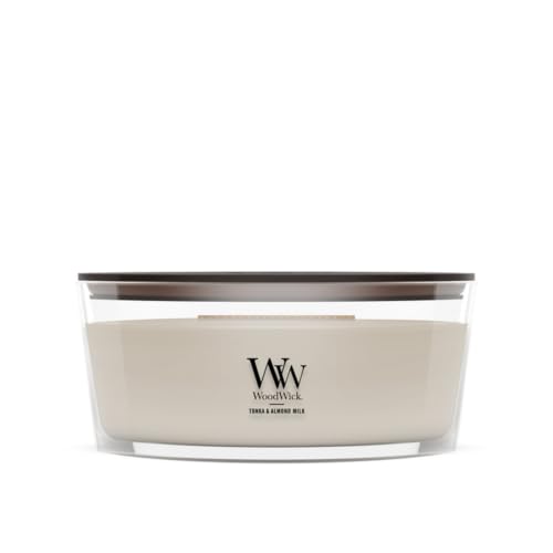 WoodWick Tonka & Almond Milk Gifts for Women and Men, 16 oz Ellipse Candle with Crackling Wick