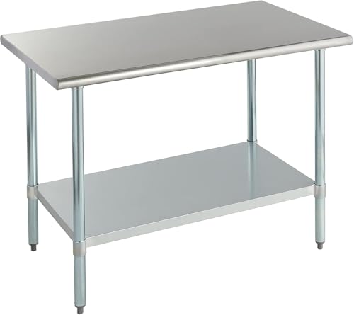 ROCKPOINT Stainless Steel Table for Prep & Work 30x48 Inches, NSF Metal Commercial Kitchen Heavy Duty Table with Adjustable Under Shelf and Table Foot for Restaurant, Home and Hotel