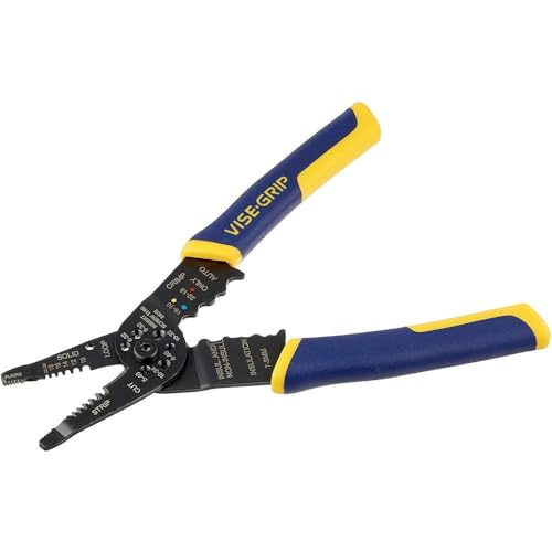 IRWIN Vise-Grip Wire Stripper, 8 inch, Cuts 10-22 AWG, Plier Style Nose, ProTouch for Maximum Comfort (2078309), Blue/Yellow