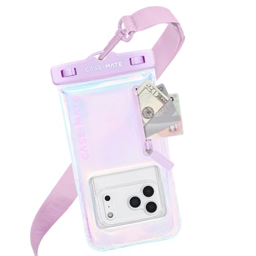 Case-Mate Soap Bubble IP68 Waterproof Phone Pouch with Zip Pocket for 3 Cards & Cash - Large Floating Phone Case w/Crossbody Lanyard - Cruise Travel Essentials Compatible w/All Devices - Iridescent