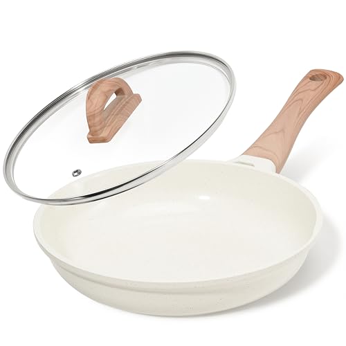 UESLUCK 10 Inch Creamic Non Stick Frying Pan With Lid- Large Creamic Skillet With lid, Omlet Pan Non Stick With Cool-Touch Handle, PFAS & PTFE Free, Compatible with All Stovetops