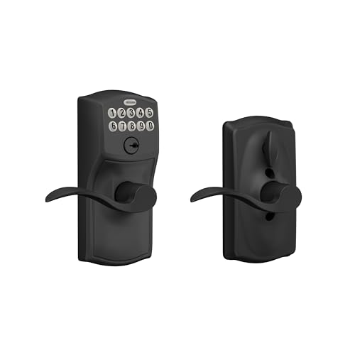 Schlage Camelot Keypad Lock with Lever Handle, Electronic Keyless Door Entry, Flex Lock Auto‑Lock Option, Matte Black, FE595 CAM 622 ACC