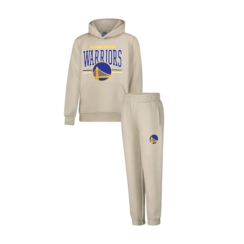 Ultra Game Youth NBA Official Super Soft Hoodie Sweatshirt and Sweatpants Joggers Set, Golden State Warriors, Sand, 7