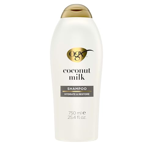 OGX Nourishing + Coconut Milk Shampoo, Hydrating & Restoring Shampoo Moisturizes for Soft Hair After the First Use, Paraben-Free, Sulfate-Free Surfactants, 25.4 fl. oz