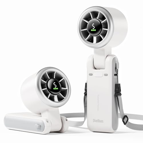 Diveblues Portable Handheld Turbo Fan, 5 Gear Wind, Battery Operated, Up to 12 Working Hours, 3 IN 1 Hand Fan with Air Turbo Tech Cooling Fan for Outdoor Activities, Travel, Working, Silvery white