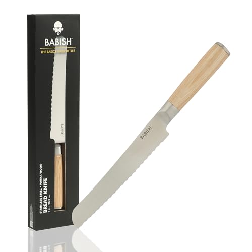 Babish 8-Inch Bread Knife – High-Carbon 1.4116 German Steel Serrated Knife with Light Pakka Wood Handle, Full-Tang Razor Sharp Kitchen Knife for Slicing Bread, Crusting & Artisan Loaves