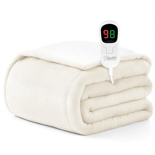 Homemate Heated Blanket Electric Throw - 50"x60" Heating Blanket Throw 1/2/4/6/8 Hours Auto-Off 10 Heat Level Over-Heat Protection Flannel Sherpa ETL Certification
