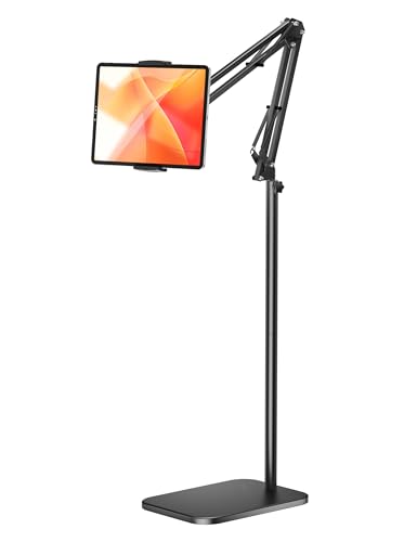 Tablet Floor Stand with 4.5LB Heavy Metal Base,Overhead Bed Phone Stand Angle Height Adjustable Holder, Universal Phone Mount for iPad iPhone Pro Air Mini, Samsung Tab, Kindle, E-Readers...