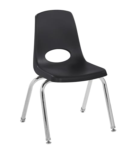 FDP 14" School Stack Chair, Stacking Student Seat with Chromed Steel Legs and Swivel Glides for Classroom, Homeschool or Learning Space - Black, 11558-BK