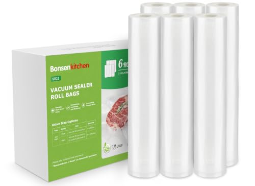 Bonsenkitchen 6 Rolls 11" x 16' Vacuum Sealer Bags for Food with a Color Box, Easy to Store, Commercial Grade, BPA Free, Great for Food Storage or Sous Vide, VB21