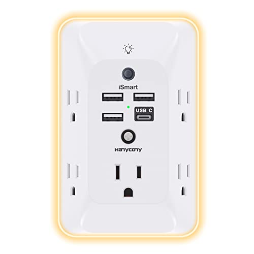 Outlet Extender with Night Light, HANYCONY Multi Plug Outlet, USB Wall Charger Surge Protector 4 USB Ports(1 USB C), Power Strip Electrical Outlet Splitter Expander for Home Office Dorm Room, ETL