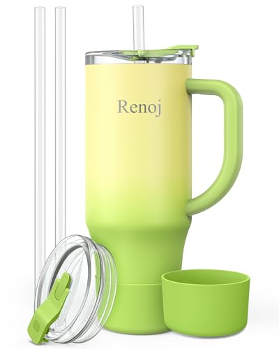 Renoj Insulated Mug 100% Leak Proof Insulated Water Bottle for Iced Coffee & Hot Drinks - Fits Car Cup Holder, Ideal Gift, 2 Straws & Silicone Boot - SnapShift Blue Gradient 40 oz