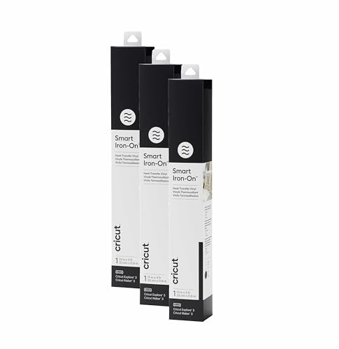 Cricut Smart Iron On, Black, 3-Pack of 3ft Rolls (13"x36") Heat Transfer Vinyl for Maker & Explore Machines- Matless Cutting for Long cuts up to 12ft