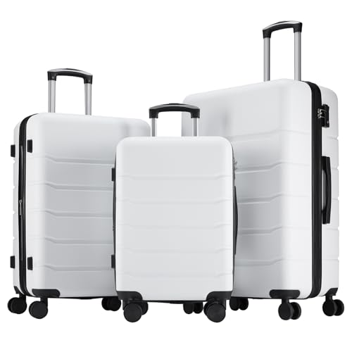 OLIXIS 3-Piece Luggage Set, Carry On Suitcases with Spinner Wheels, Expandable Travel Luggage with TSA Approved Lock & ABS Hard Shell, White(20/24/28 Inch)