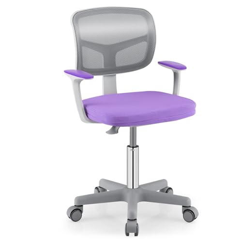 Giantex Kids Desk Chair, Ergonomic Adjustable Teen Task Chair w/Y-Shaped Lumbar Support, Armrest & Universal Wheels, Mesh Kid Office Chair for Sturdy, Kids Computer Chair for Boys Girls 4-12, Purple