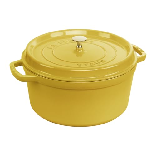 STAUB Enamelled Cast Iron Casserole Dish with Lid, Suitable for All Heat Sources Including Induction, 4 People, Round, 24 cm, 3.70 L, 4.7 kg, Lemon