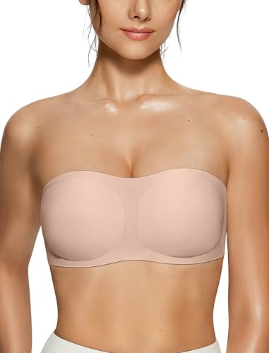 Vertvie Womens Strapless Bra Jelly Push Up Seamless Bandeau Bra Wireless Non Slip Silicone Tube Top Bras Padded Bralette(Skin Color,Large)
