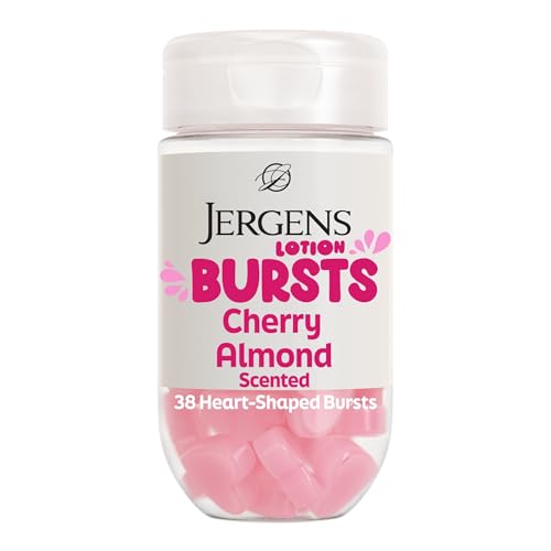 Jergens Cherry Almond Lotion Bursts, Squishy Heart-Shaped Moisturizer Bursts, Gifts for Teen Girls or Boys, 38 Ct