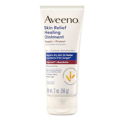 Aveeno Skin Relief Healing Ointment, Repair & Protect Extra Dry, Cracked Skin, Glycerin Protectant with Triple Oat & Shea Butter, Fragrance-Free & Non-Greasy Feel, Travel Size, 2.0 oz