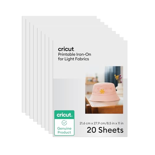 Cricut Heat Transfer Paper for Light T-Shirts (20 Sheets, 8.5x11), Printable HTV Iron On Transfers for Inkjet Printers - Works with Joy Xtra, Explore, & Maker Machines