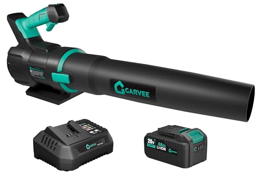 Garvee Leaf Blower Cordless - 20V Blower Wet Leaf 650CFM & 2 Speed Mode with Charger, 4.0Ah Battery, Leaf Blowers for Lawn Care, Blowing Leaves, Patio, Dust 30-40 Mins Long Runtime