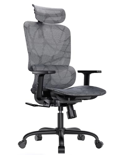 HUANUO Ergonomic Mesh Office Chair with 5-Level Lumbar Support, Computer Gaming Chair with Adjustable Headrest & Armrests, Rocking Tilt, Comfortable High Back Desk Chair for Home Office