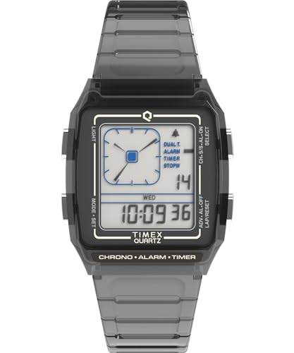 Timex Unisex Q LCA 35mm Watch - Gray Strap Digital Dial Gray Case