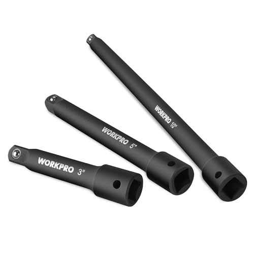 WORKPRO 3/8" Drive Impact Extension Bar Set, 3 PCS Socket Extensions, 3”, 5” and 10” Length, Premium Chrome Vanadium Steel with Black Phosphate Finish