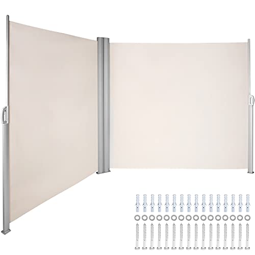 VEVOR Retractable Side Awning, UV 50 71''x236'' Rugged Full Aluminum Rust-Proof Side Awning Patio Sunshine Privacy Divider, 280 g Thicken Wind Screen, for Courtyard, Roof Terraces Pools, Beige