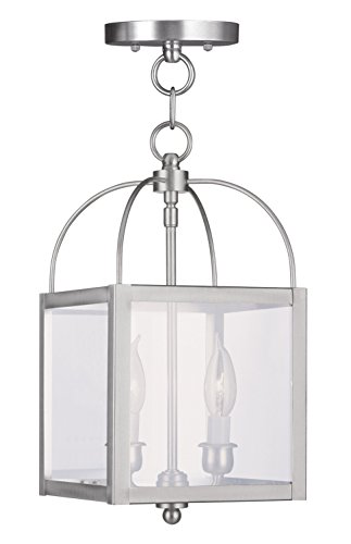 Livex Lighting 4041-91 Milford 2-Light Convertible Hanging Lantern/Ceiling Mount, Brushed Nickel