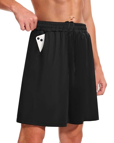 BOOJO Men's Athletic Gym Shorts - Quick Dry Black Casual Basketball Shorts with Pockets for Running Workout Activewear