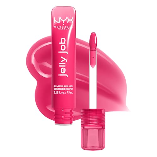 NYX PROFESSIONAL MAKEUP Jelly Job Lip Gloss, Lip Tint Gloss with Full-Bodied, Smoothing, and Hyper-Glossy Shine - Juicy Jelly (Bright Pink)