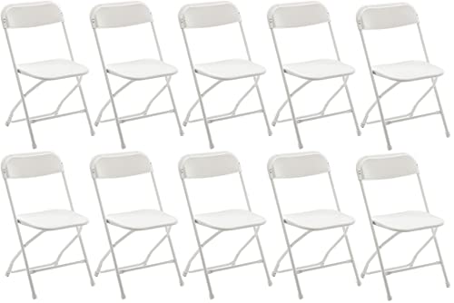BTEXPERT Set of 10, White Plastic Folding Chairs Steel Frame Commercial 650LB High Weight Capacity Event Chair Lightweight for Office Wedding Party Picnic Kitchen Dining Church School - 10