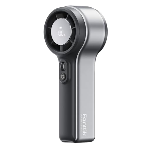 Fanttik GoFlow11 Apex Portable Handheld Fan, 30H Max Cooling, 2 * 2600mAh, 100-Speed Settings, LED Display with Flashlight, Travel, Outdoor, Concert, Sport Events, Mirror Function (Meteorite Silver)
