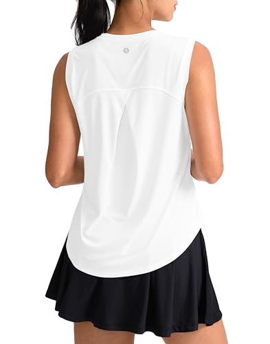 SANTINY Women's Sleeveless Workout Tops Breathable Lightweight Active Tennis Yoga Shirts Athletic Running Tank Tops for Women (White_L)