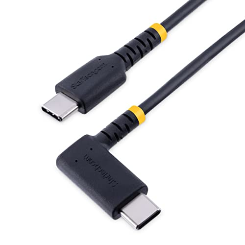 StarTech.com 6in (15cm) USB C Charging Cable Right Angle - 60W PD 3A - Heavy Duty Fast Charge USB-C Cable - USB 2.0 Type-C - Rugged Aramid Fiber - Short USB Cord (R2CCR-15C-USB-CABLE), Black