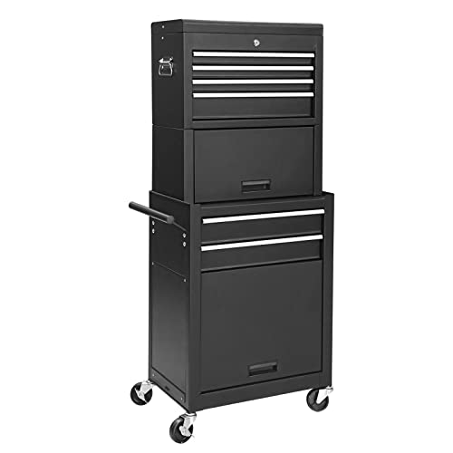 GSTANDARD 6-Drawer 3-in-1 Rolling Tool Cabinet: Removable Tool Chest OrganizerSecure Locking System,High Capacity Storage, Black