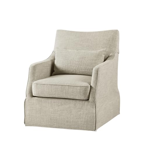 Martha Stewart London Swivel Chair - Solid Wood & Plywood, Skirted Metal Base Accent Armchair, Lumbar Pillow -Modern Classic Family Room Sofa Furniture Bedroom Lounge, 28"X31.5"X35.25", Beige Multi