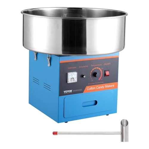 VEVOR Electric Cotton Candy Machine, 1000W Candy Floss Maker, Commercial Cotton Candy Machine with Stainless Steel Bowl, Sugar Scoop, and Drawer, Perfect for Home Kids Birthday, Family Party, Blue