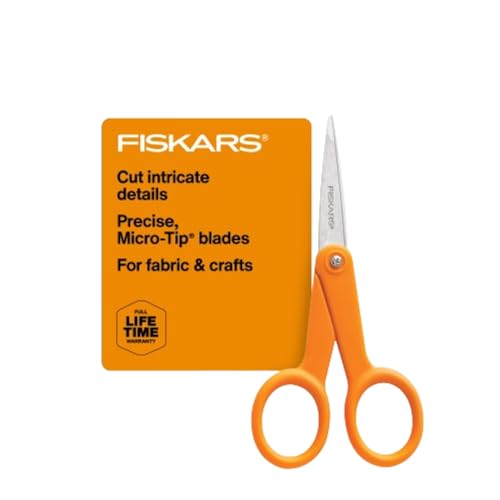 Fiskars Premier No. 5 Micro-Tip Orange-Handled Fabric Scissors, Double Loop Handle, Sewing and Craft Scissors, Orange