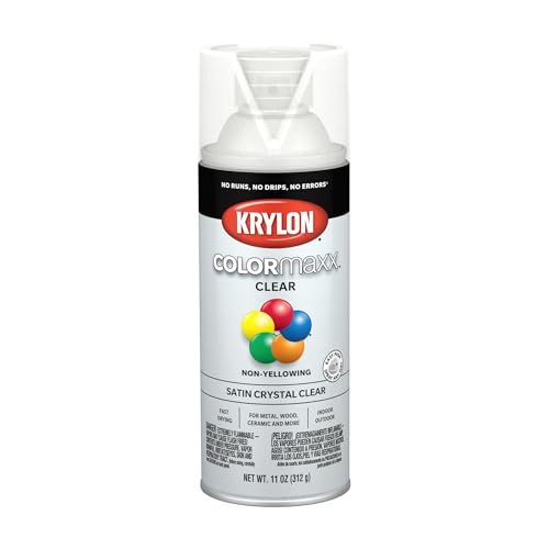 Krylon K05562007 COLORmaxx Acrylic Clear Finish for Indoor/Outdoor Use, Satin Crystal Clear , 11 Ounce (Pack of 1)