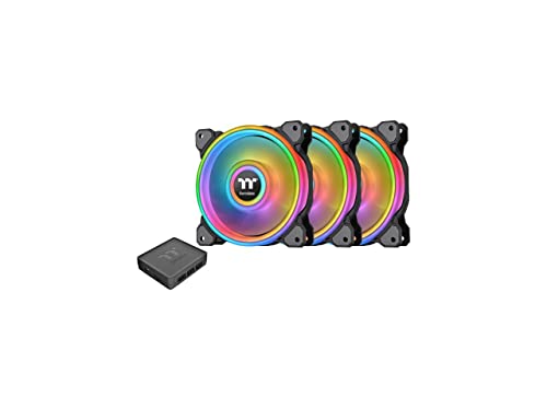 Thermaltake Riing Quad 120mm 16.8 Million RGB Color (Alexa, Razer Chroma) Software Enabled 4 Light Rings 54 Addressable LED 9 Blades Hydraulic Bearing Case/Radiator Fan CL-F088-PL12SW-B, Black