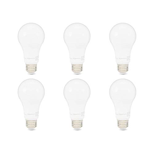 Amazon Basics A19 LED Light Bulbs, 100 Watt Equivalent, Energy Efficient 15W, E26 Standard Base, Soft White 2700K, Dimmable, 10,000 Hour Lifetime , 6-Pack