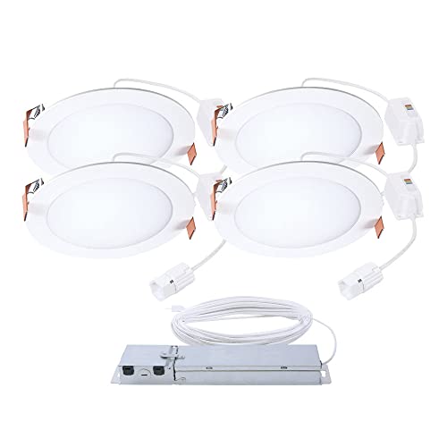 HALO Quicklink 6 Inch Canless Ultra-Thin Recessed Lighting LED Wafer Light for Ceiling and Shower - 4 Pack Starter Kit - 975 Lumens - 5 Selectable Color Temperatures, for Residential dimmers