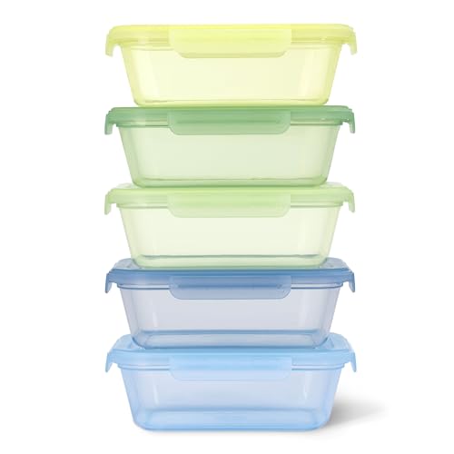 Ello Snap & Nest 10-Piece 4.5 Cup Plastic Meal Prep Set, Reusable Food Containers for Healthy Eating, Freezer, Dishwasher Safe, Seafoam