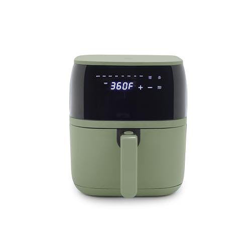 GreenLife Compact Electric Air Fryer Oven, 5.3 QT, PFAS-Free Ceramic Nonstick Drawer, 8 One Touch Digital Display, Easy View Window, Auto Shut-Off Timer, Dishwasher Safe Parts, 1500 Watts, Sage