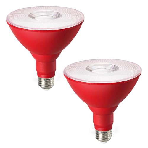 EDISHINE PAR38 Red LED Flood Light Bulbs Outdoor, Dimmable LED Light Bulb, 18W(120W Equivalent), Outdoor Weatherproof Light Bulb, E26 Base, 2 Pack