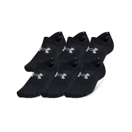 Under Armour Unisex-Adult Essential Ultra Low Tab Socks 6 Pack, (001) Black/Black/Castlerock, Large
