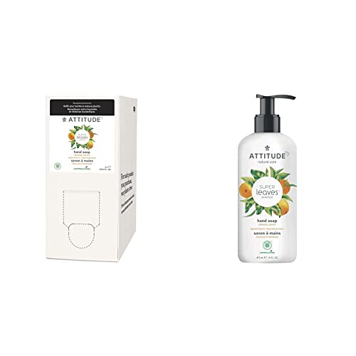 Bundle of ATTITUDE Liquid Hand Soap, EWG Verified, Plant and Mineral-Based, Vegan Personal Care Products, Orange Leaves, 16 Fl Oz + Bulk Refill, 67.6 Fl Oz